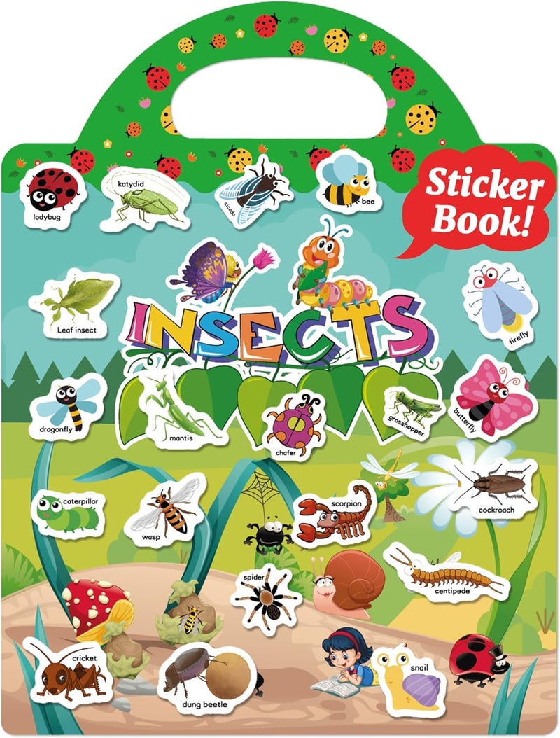 Benresive Reusable Sticker Books for Toddlers, Fun Travel Stickers for Kids, Toddler Sticker Book, Crafts Activities for Toddlers, 3 and Up Birthady Gifts - Insect - Image 1